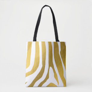 Tote Bag Motif Faux Gold Zebra Print Stripes