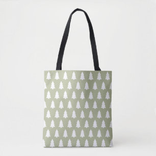 Tote Bag Motif Festive Green White Christmas Tree
