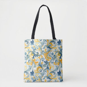 Tote Bag Motif feuille bleu et or Paisley
