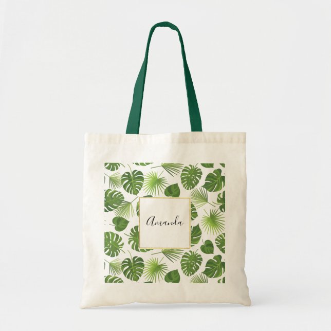 Tote Bag Motif Feuille élégant Green Tropical (Devant)