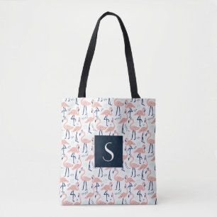 Tote Bag Motif flamant rose monogramme mignon