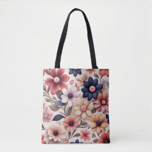 Tote Bag Motif fleurs et feuilles rose gras