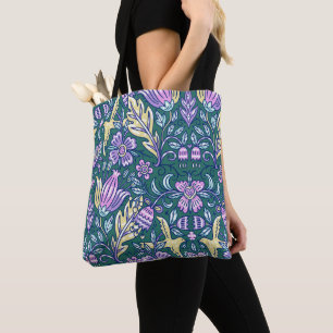Tote Bag Motif Fleurs et Oiseaux de Style Antique