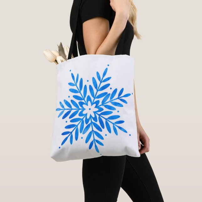 Tote Bag  Motif flocon de neige bleu aquarelle    (De près)