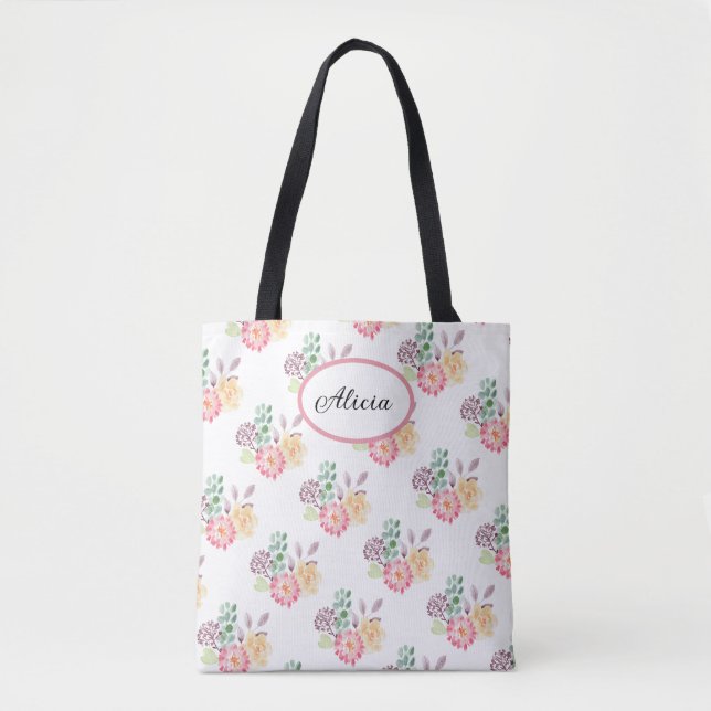 Tote Bag Motif floral à aquarelle chic (Devant)