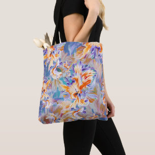 Tote Bag Motif floral abstrait orange et bleu vibrant