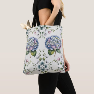 Tote Bag Motif floral aquarelle bleu élégant
