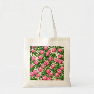 Tote Bag Motif floral aquarelle botanique de tulipe rose