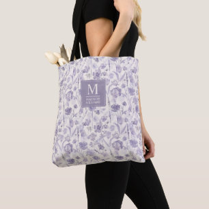 Tote Bag Motif floral aquarelle fleurs lavande violet
