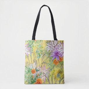 Tote Bag Motif floral aquarelle sur fond jaune