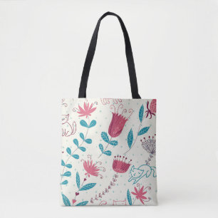 Tote Bag Motif floral avec des chats de bande dessinée