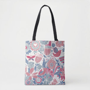 Tote Bag Motif floral avec l'oiseau et le papillon