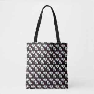 Tote Bag Motif floral blanc élégant sur fond noir