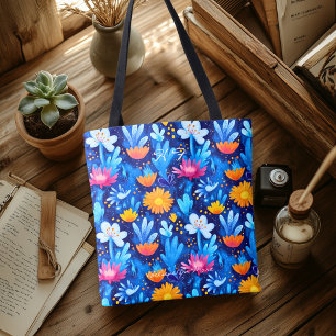 Tote Bag Motif floral bleu audacieux – Botanique ludique