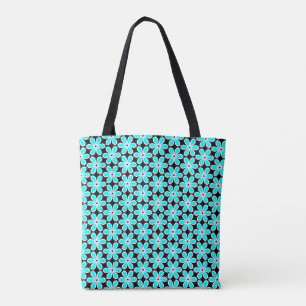 Tote Bag Motif floral bleu turquoise et noir