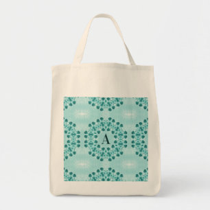 Tote Bag Motif floral, bleu Turquoise initial
