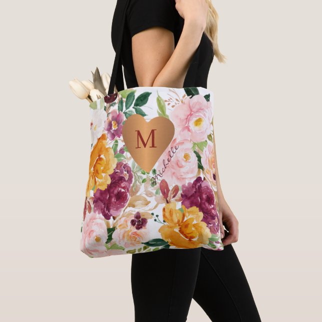 Tote Bag Motif floral chic monogramme (De près)