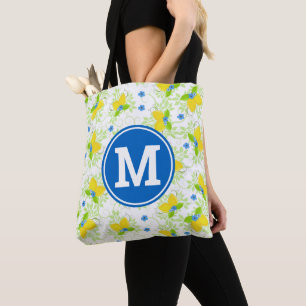 Tote Bag Motif floral de citrons blancs et jaunes ensoleill