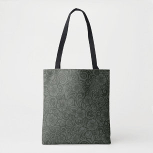 Tote Bag Motif floral foncé gris olive Fourre-tout