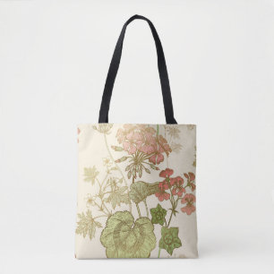 Tote Bag Motif floral incomparable. Feuillage vert, gomme r