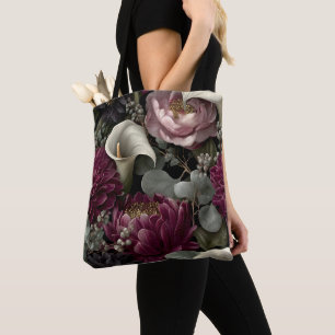 Tote Bag Motif floral lunatique avec dahlias et callas