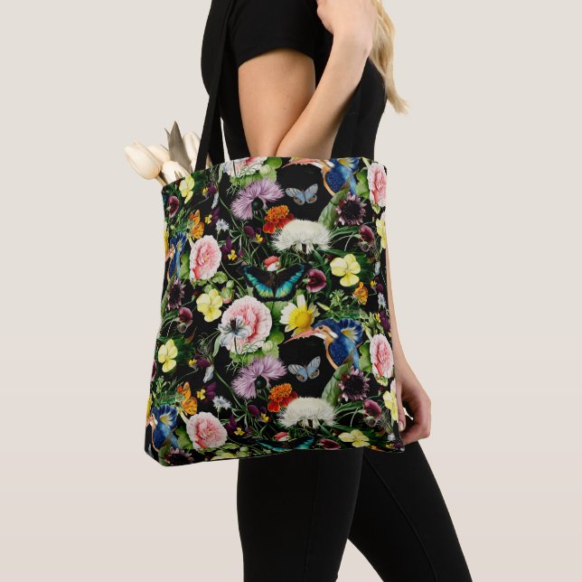 Tote Bag Motif floral noir d'ÉDEN (De près)