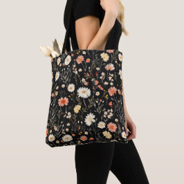Tote Bag motif floral noir fleur sauvage