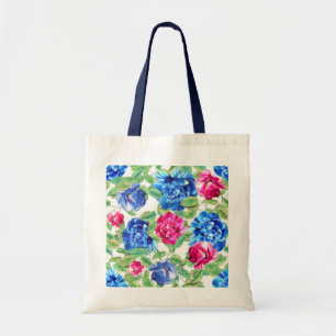 Tote Bag Motif floral rose et bleu vif joli
