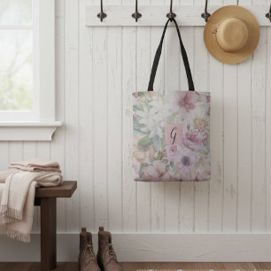 Tote Bag Motif Floral rose Vintage Rustique