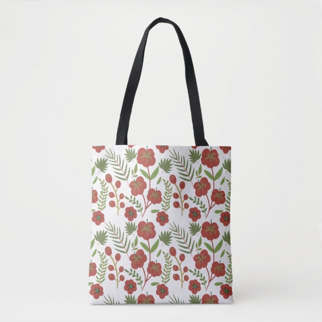 Tote Bag Motif floral rouge sans couture sur arrière - plan (Devant)