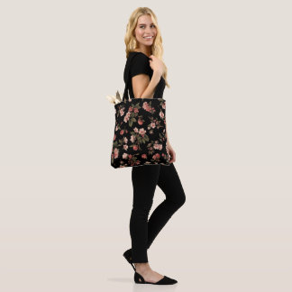 Tote Bag motif floral sombre ambiance fleur de cerisier vin