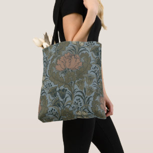 Tote Bag Motif floral victorien antique terre cuite sauge