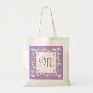 Tote Bag Motif floral violet décoré d'un monogramme