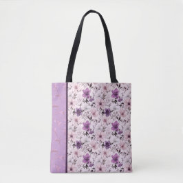 Tote Bag motif floral violet et rose