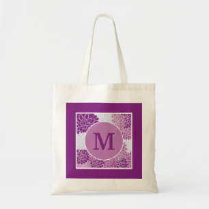 Tote Bag Motif floral violet foncé monogramme