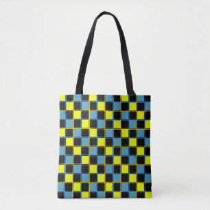 Tote Bag Motif géométrique à damiers bleu jaune