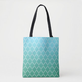 Tote Bag Motif géométrique Abstrait turquoise et blanc