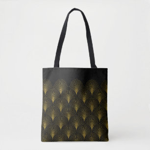Tote Bag Motif Géométrique Art Déco Noir Et Or