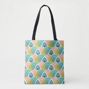 Tote Bag Motif géométrique avec feuilles de palme et fleurs
