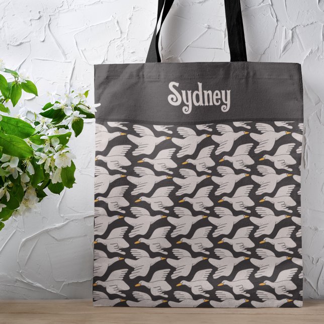 Tote Bag Motif géométrique de l'oie de dessin blanc Personn (Créateur téléchargé)