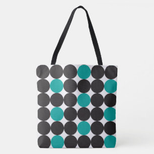 Tote Bag Motif géométrique des points noirs Turquoises en g