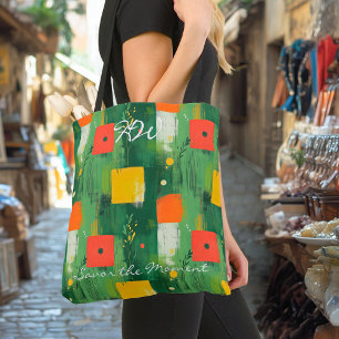 Tote Bag Motif géométrique gras avec rouge, jaune et vert