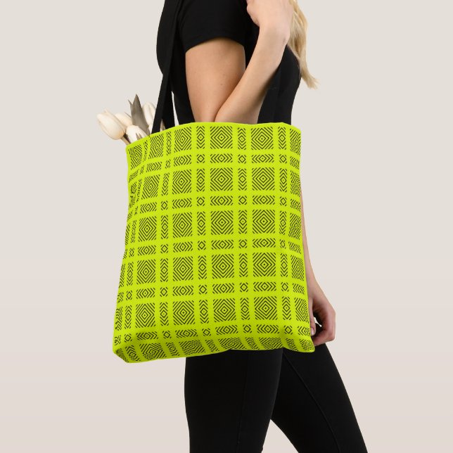 Tote Bag Motif géométrique jaune citron (De près)
