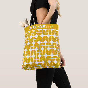 Tote Bag Motif géométrique jaune moutarde élégant personnal