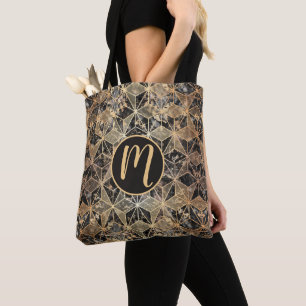 Tote Bag Motif géométrique marbre et or