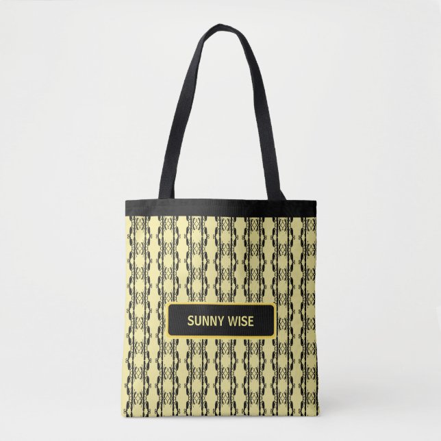 Tote Bag Motif géométrique moderne noir et jaune (Devant)