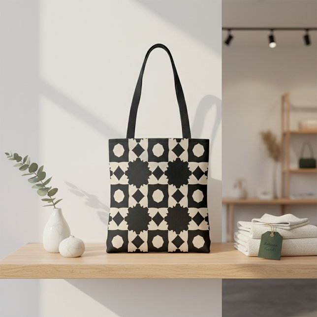 Tote Bag Motif géométrique noir et beige élégant (Créateur téléchargé)