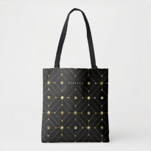Tote Bag Motif géométrique noir et or