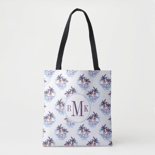 Tote Bag Motif géométrique pourpre de palmier d'aquarelle (Devant)