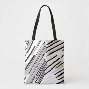 Tote Bag Motif géométrique rayures noir, blanc et gris